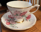Vintage Crownford Fine China Tea Cup & Saucer Made England Pink Carnations. MINT Carnation