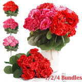 1/2/4 Bundles Artificial Geraniums Silk Flowers Outdoor Artificial Geranium Bush Roses
