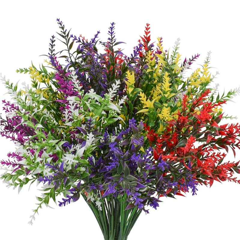 8 Bundles Artificial Flowers UV Resistant Fake Plants Outdoor Home Garden Decor Green Plant