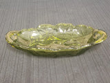 Vintage Indiana Glass Avocado Green Sunflower/Orchid Oval Relish Handle Dish Sunflower