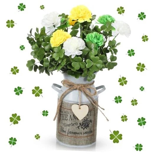 St. Patrick's Day Flower with Vase Shamrock Centerpiece Table Decorations Carnation