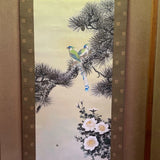 Japanese Painting Hanging Scroll "Bird and Peony Flower" Asian Antique u6 Peony