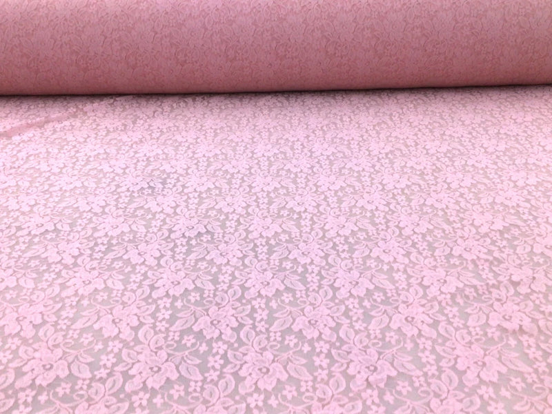 Embroidered Stretch Lace Apparel Fabric Sheer Floral Cameo Pink VV410 Flowering Plants