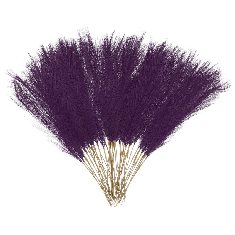 50 Pcs Faux Pampas Grass 52cm/20.5" Dried Pampas Grass Decor, Dark Purple Pampas Grass