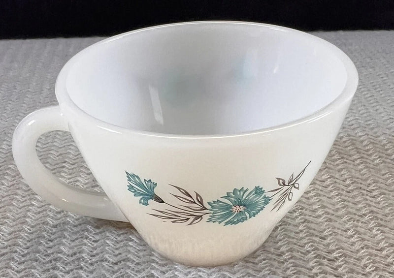 Vintage 1950s Fire King Oven Ware Bonnie Blue Carnation Flower Coffee Teacup USA Carnation