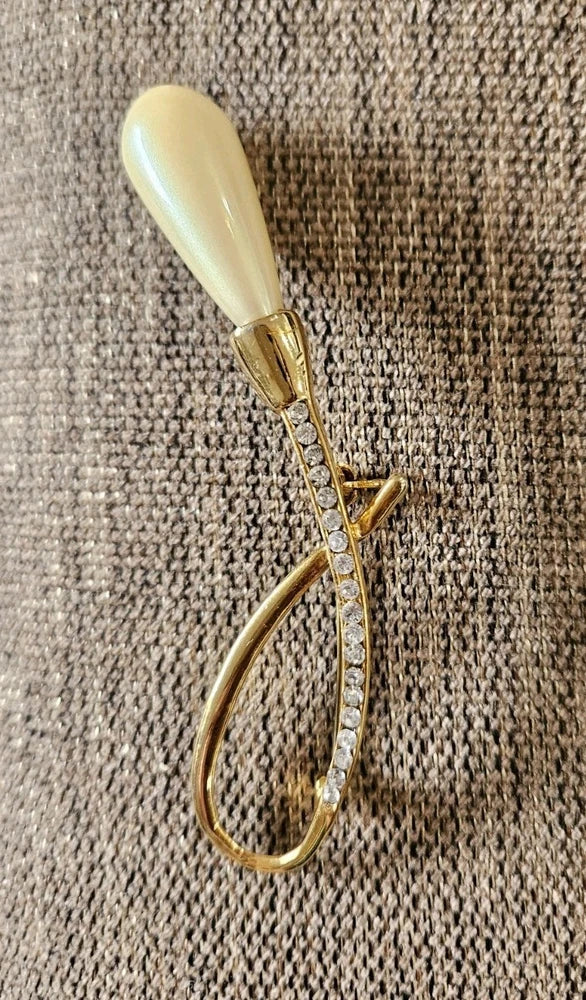 Vintage Large Calla Lily Pearl Flower Gold Rhinestone 3.5" Pin Brooch Spring Lily