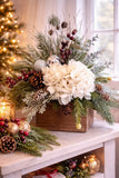 Cream sparkly hydrangea Christmas arrangement, winter arrangement, Xmas flower Hydrangea