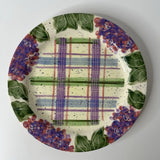 Julie Ueland Hydrangeas by Enesco 10" Dinner Plate Floral Purple Plaid Disc. #3 Hydrangea