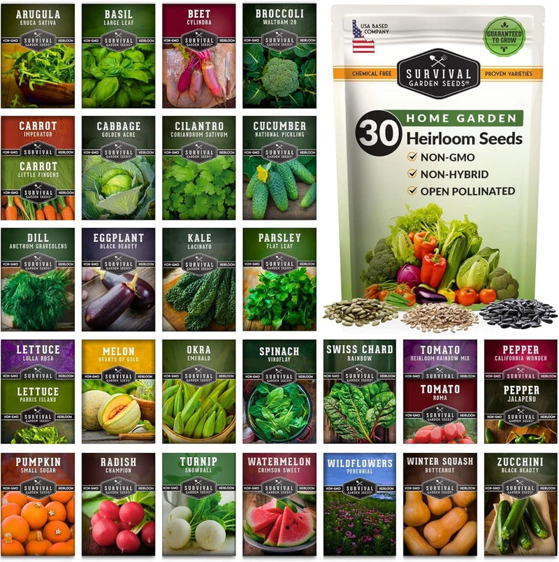 Survival Garden Seeds Home Garden Collection Vegetable Seed Vault - Non-GMO Heir Garden Plants