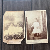 2 Antique 1890'S CABINET CARD Baby Photo Shoot Blond Hair Sunflower Flower Field Sunflower