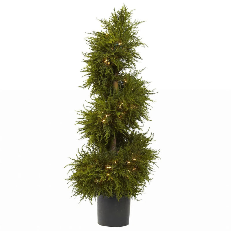 43" INDOOR OUTDOOR REALISTIC ARTIFICIAL FAKE CEDAR SPIRAL TOPIARY TREE w/ LIGHTS Green Plant