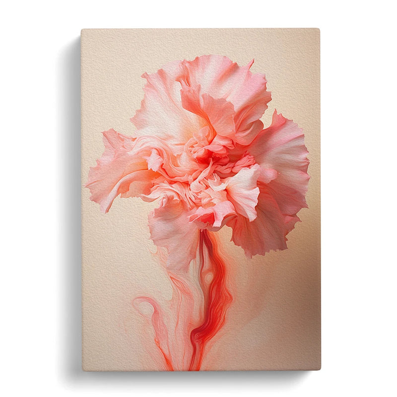 Framed canvas wall art with a pink carnation flower in expressionist style