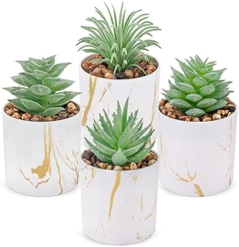 Artificial Mini Succulents Plants Set of 4 Desk Decor Green Plant