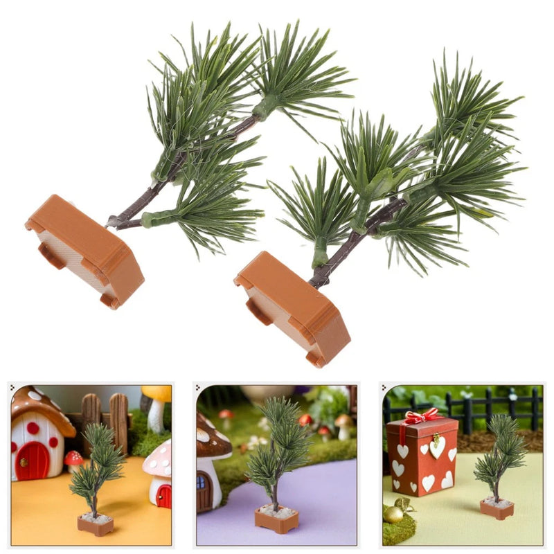 2 Pcs Miniature Plants Fake Dollhouse Decoration Accessories Miniatures Green Plant