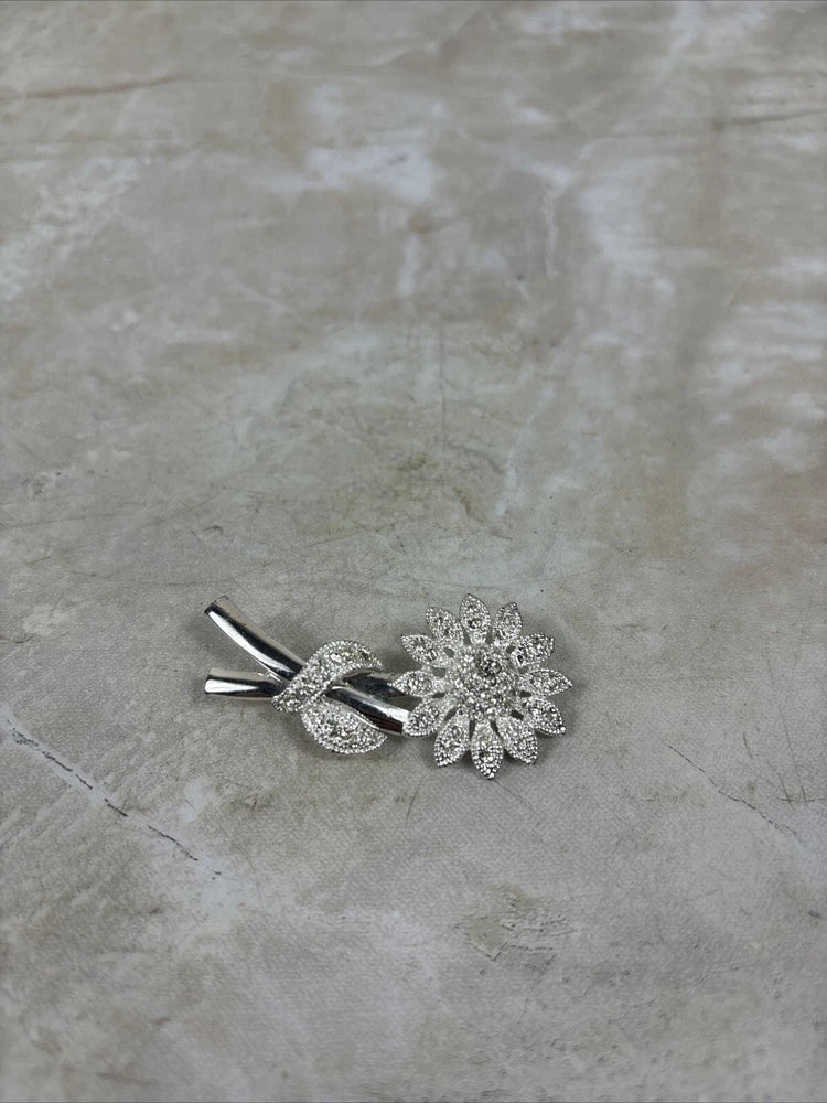 Vintage NAPIER Silver White Rhinestone Sunflower Brooch Sunflower