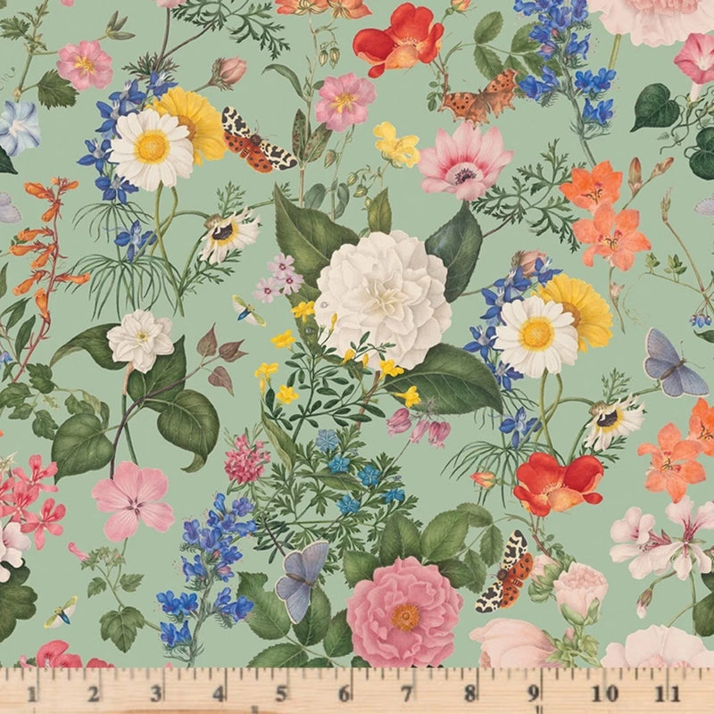 Nature's Portrait Main Sage CD15670-SAGE  100% Cotton Fabric By half yard Flowering Plants