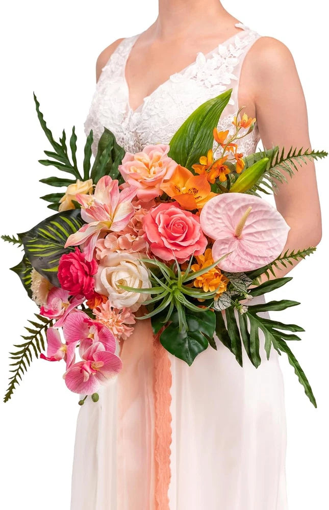 13" Tropical Silk Orchid Wedding Bouquet for Bride & Graduation Bouquet