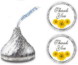 324 Sunflower Thank You Kisses Wedding Stickers, Floral Chocolate Drops Labels Sunflower