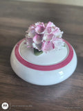 *Rare* Vintage Bone China England Trinket Box with Pink Carnation Flower Carnation