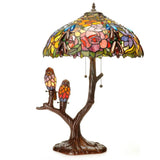 Tiffany Lamp Floral Bouquet Tree with Perched Birds on Branched Base Table Lamp Bouquet