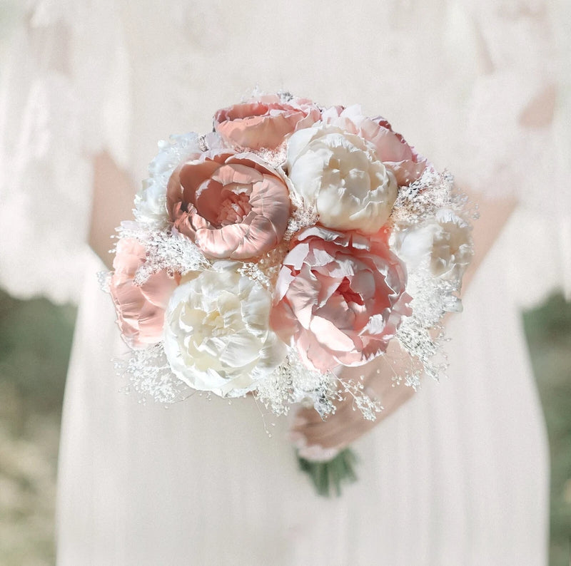 Blush Pink Peony White Bridal Bouquet Sola Wood Bark Wedding Flowers Bridesmaid Bouquet
