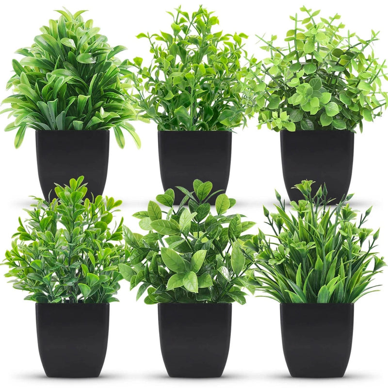 Der Rose 6 Pack Fake Plants Mini Artificial Plants for Home Office Farmhouse Green Plant