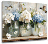 Botanical Blue Hydrangea Vintage Floral Canvas Wall Art for Bathroom Living Room Hydrangea