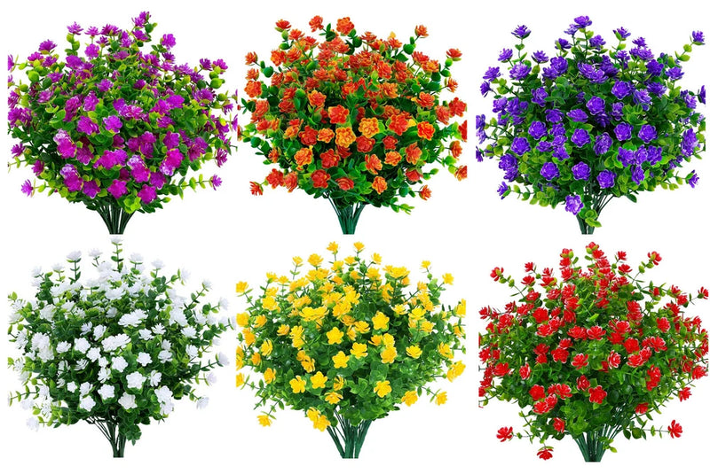 Artificial Flowers Fake Outdoor UV Resistant Boxwood Plants Shrubs Decor 4 Pack Flowering Plants