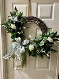 Spring Artificial Flowers 22"Wreath Front Door Decor Greenery Handmade Carnation