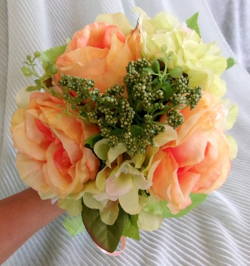 Wedding Bouquet Artificial Bride Bride's Maid Throw Away Light Green Small Hydrangea