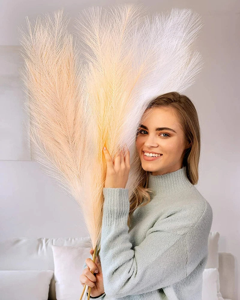 3Pcs 43 Inches Tall Faux Pampas Grass Decor - Artificial Pompous Grass Large Pampas Grass