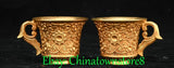3.1'' Old Marked Dynasty Bronze Gilt Peony Flower Portable Zun Wine Cup Pair Peony