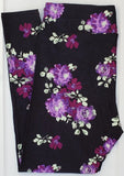 TC2 LuLaRoe Tall & Curvy2 Leggings Beautiful Purple Roses on Black NWT U31 Roses