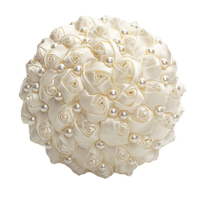 Bridal Synthetic Flowers Wedding Rose Bouquet with White Pearls Size 30 cm NEW Bouquet