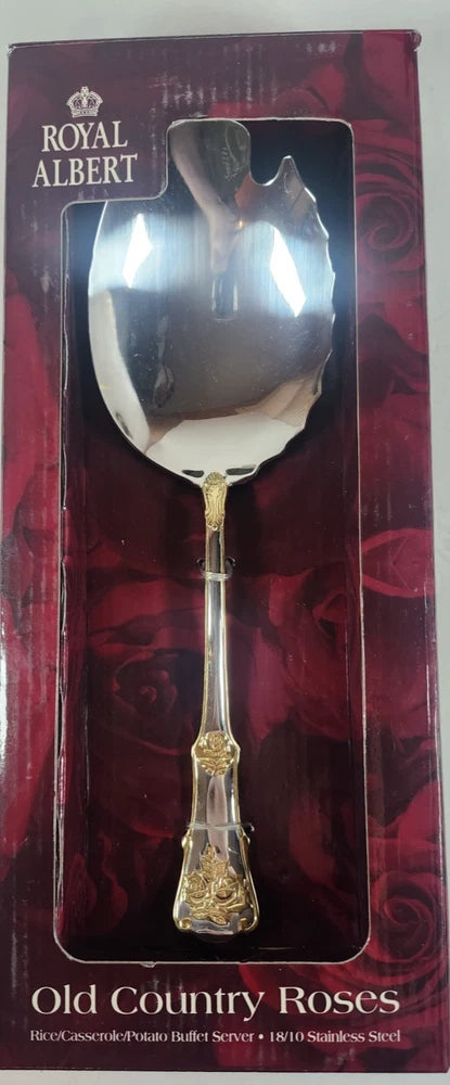 Royal Albert Old Country Roses serving spoon with ornate gold-tone floral handle