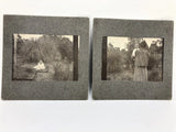 Lot 2 1930's Vintage Photo Pampas Grass Baby Garden Nanny Sepia Cabinet Card Pampas Grass