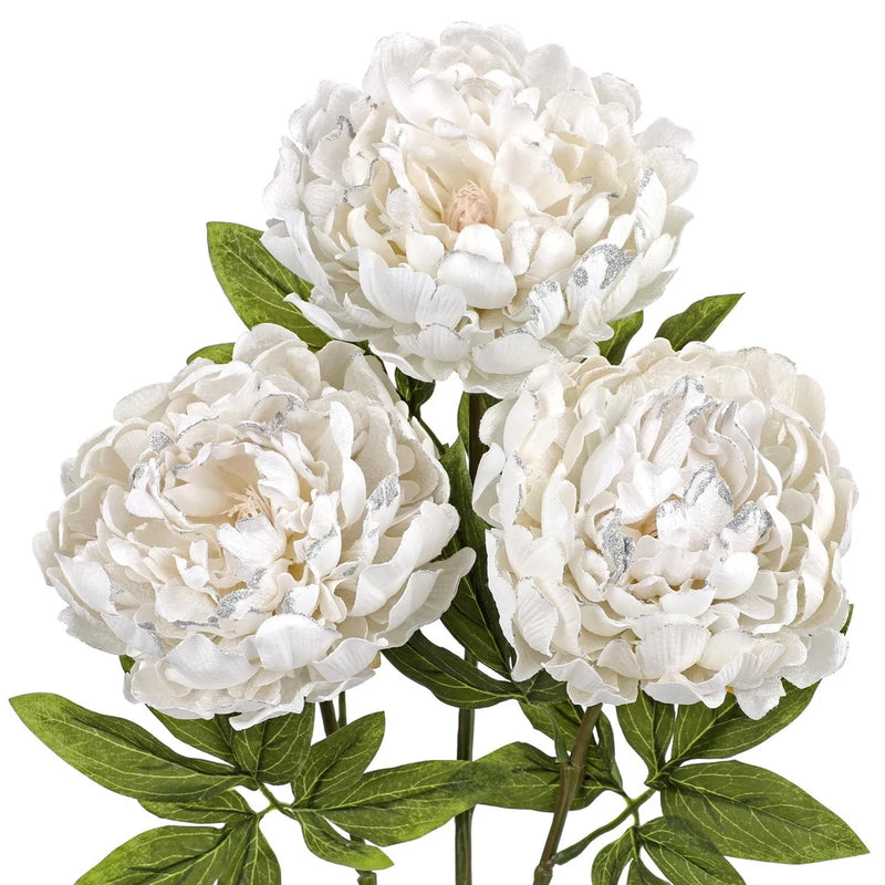 3PCS White Peony Artificial Flower Stems 29.1in Long Stem Fake Peonies Silk F... Peony