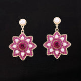 Women's Rose Pink Rhinestone Flower Sunflower Stud Earrings Sunflower