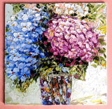 Hydrangea Impasto Painting: Abstract Floral Oil Paining  8"x8" Hydrangea