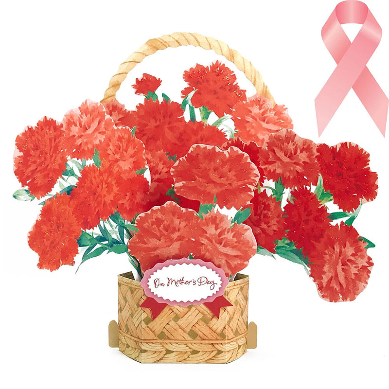 Mother's Day 3D Carnations Pop-Up Card Ð Basket Design Supporting Breast Cancer Carnation