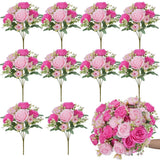 10 Bundles Peonies Artificial Flowers, Pink Silk Peony Flower Bulk Bridesmaid... Peony