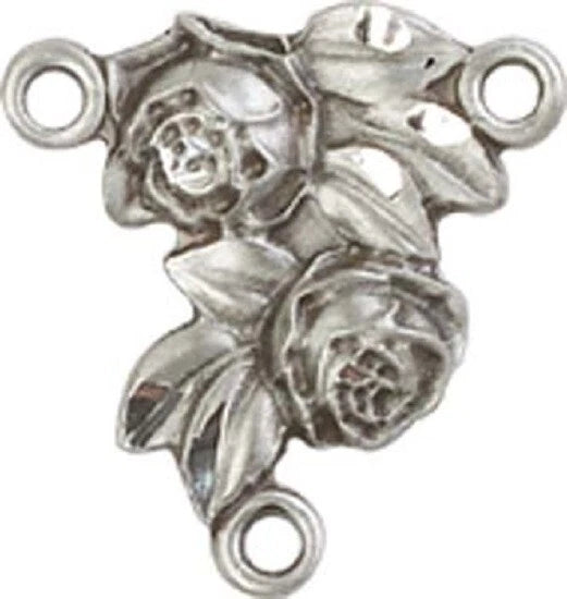 Silver-tone metal rose center piece charm with two loops and raised flower detail