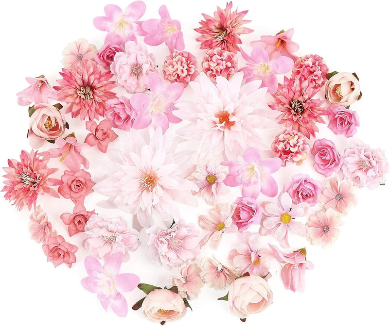 48 PCS Fake Flowers Heads - Artificial Flower Bulk Silk Faux Pink Hydrangea