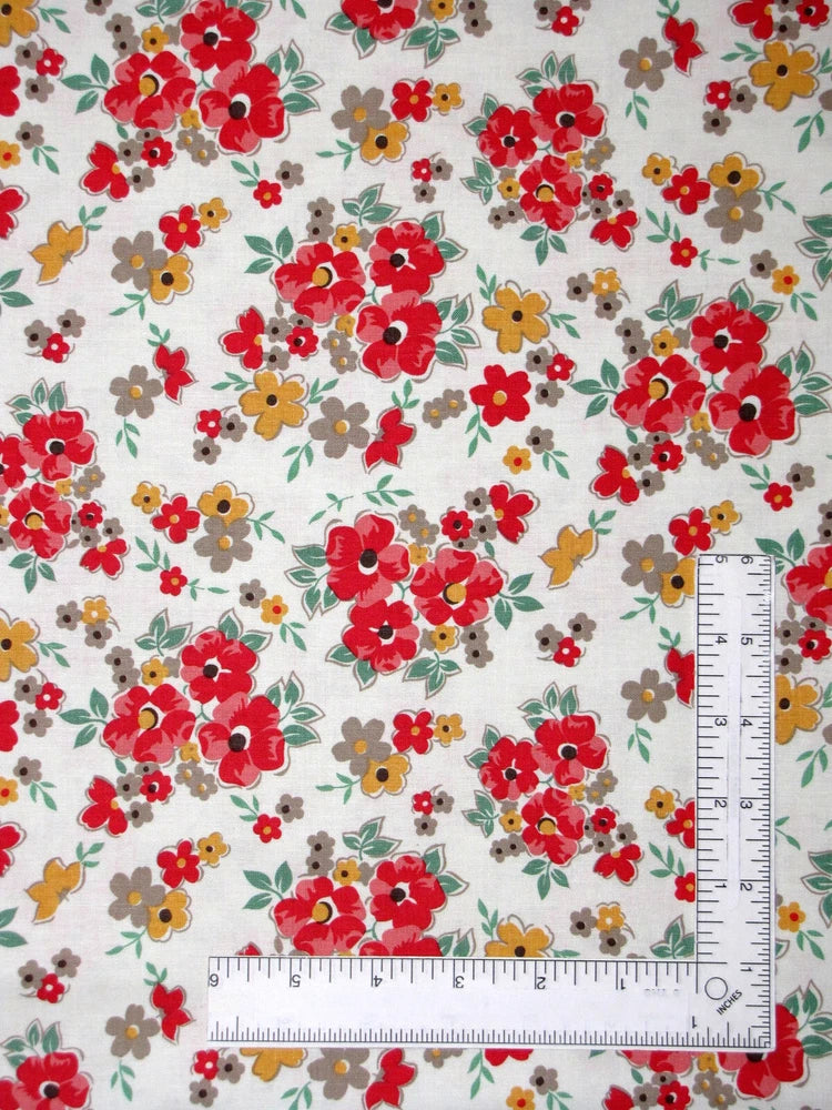 Lori Holt Fabric Cook Book Floral Flowers Cayenne Cotton Riley Blake By Yard Flowering Plants