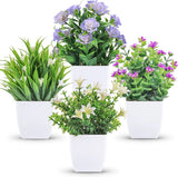 Der Rose 4 Packs Small Fake Plants Mini Artificial Faux Plants with Flowers Flowering Plants