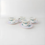 Vintage Fire King Bonnie Blue Carnation Flower Coffee Tea Cup & Saucer Set Of 4 Carnation