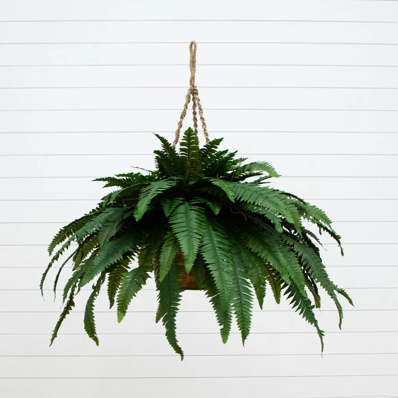 29" Double Giant Artificial Boston Fern in Hanging Basket. Retail $139 Flowering Plants