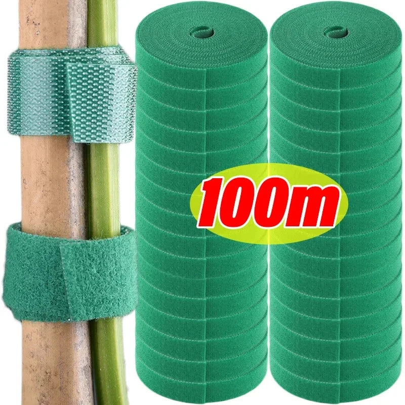 Green self-adhesive plant cable tie rolls, 100 m length each