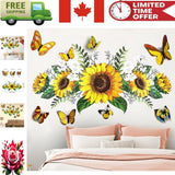 Colorful Sunflower & Gold Butterfly Wall Stickers Set - 3D Decorative Stickers Sunflower