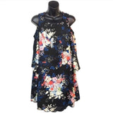 Lily Rose Women's Black Floral Print Cold Shoulder Dress Size M Lily